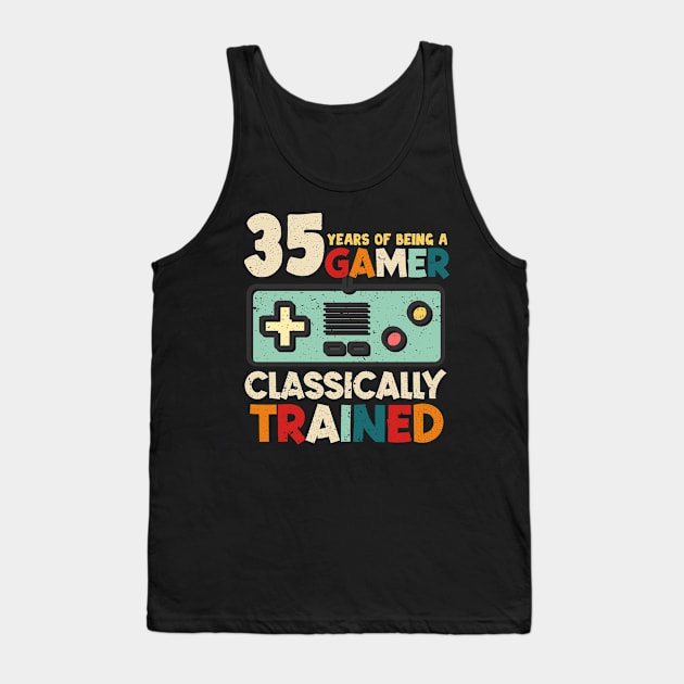 Level 35 Unlocked Tee Cool 35th Birthday Gift For Gamer Men Women 35 Birthday Party Gaming Gift Gamer Birthday Game Console copy Tank Top by inksplashcreations